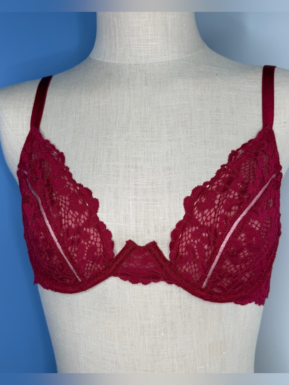 Victoria’s Secret Unlined Demi Red Lace Bra Size 36C